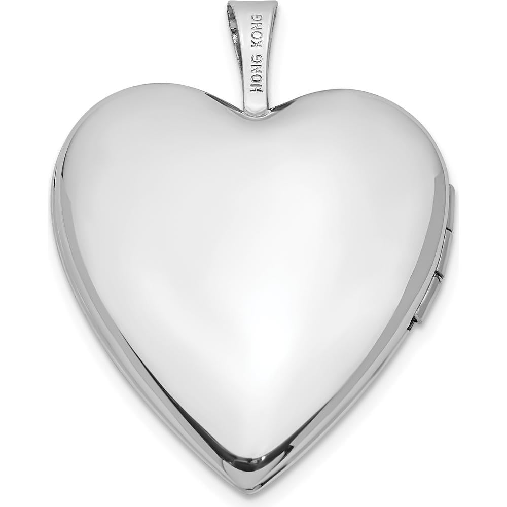 14K White Gold "Mom" Script Heart Locket with Rhodium Plating - 20mm Pendant by Monteluci Fine Jewelry