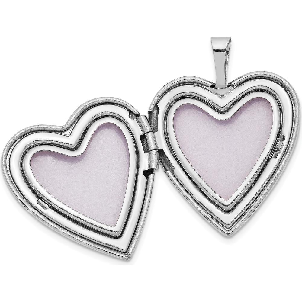 14K White Gold "Mom" Script Heart Locket with Rhodium Plating - 20mm Pendant by Monteluci Fine Jewelry