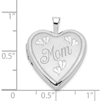 14K White Gold "Mom" Script Heart Locket with Rhodium Plating - 20mm Pendant by Monteluci Fine Jewelry