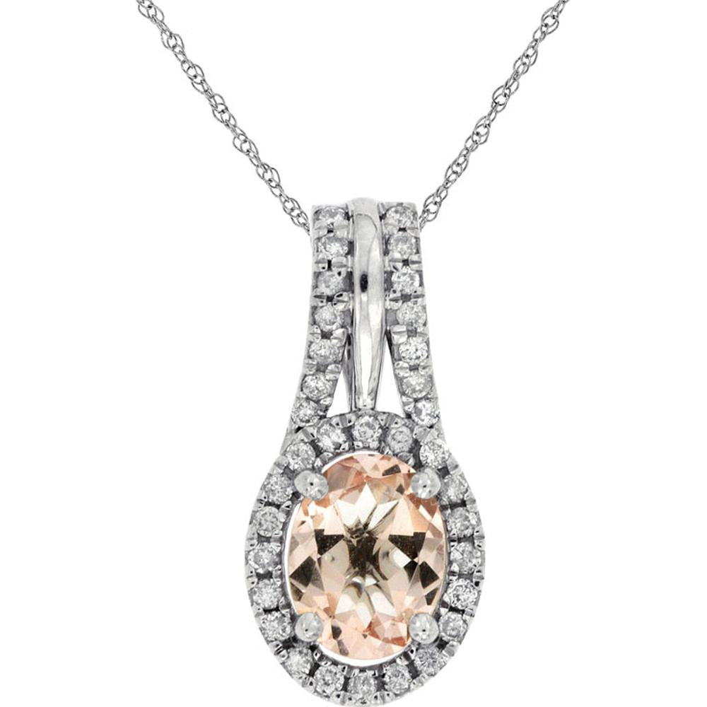 14K White Gold Morganite & Diamond Halo Pendant - 1.00 Carats Morganite, 0.24 Carats Total Diamond Weight