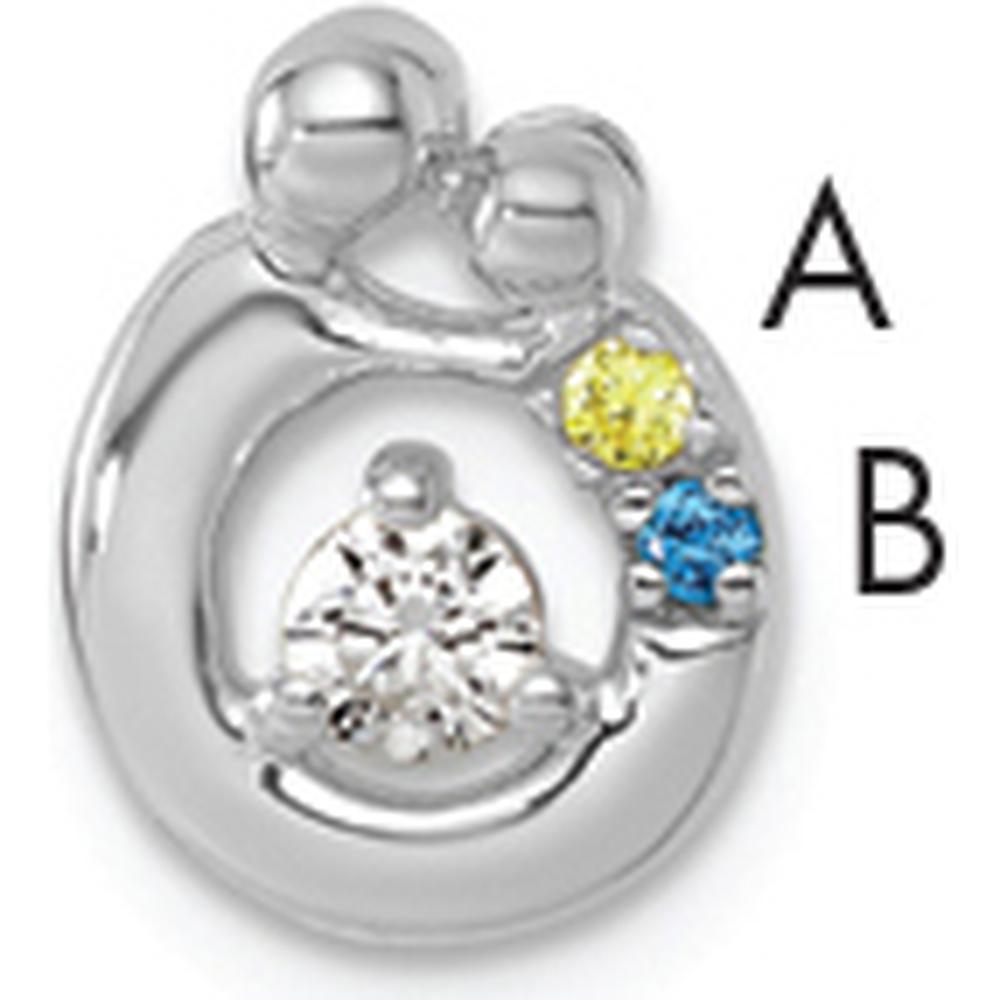 14K White Gold Mother and Child Birthstone Pendant with Diamond Accent - Semi-Mount Design by Oro Pregiato