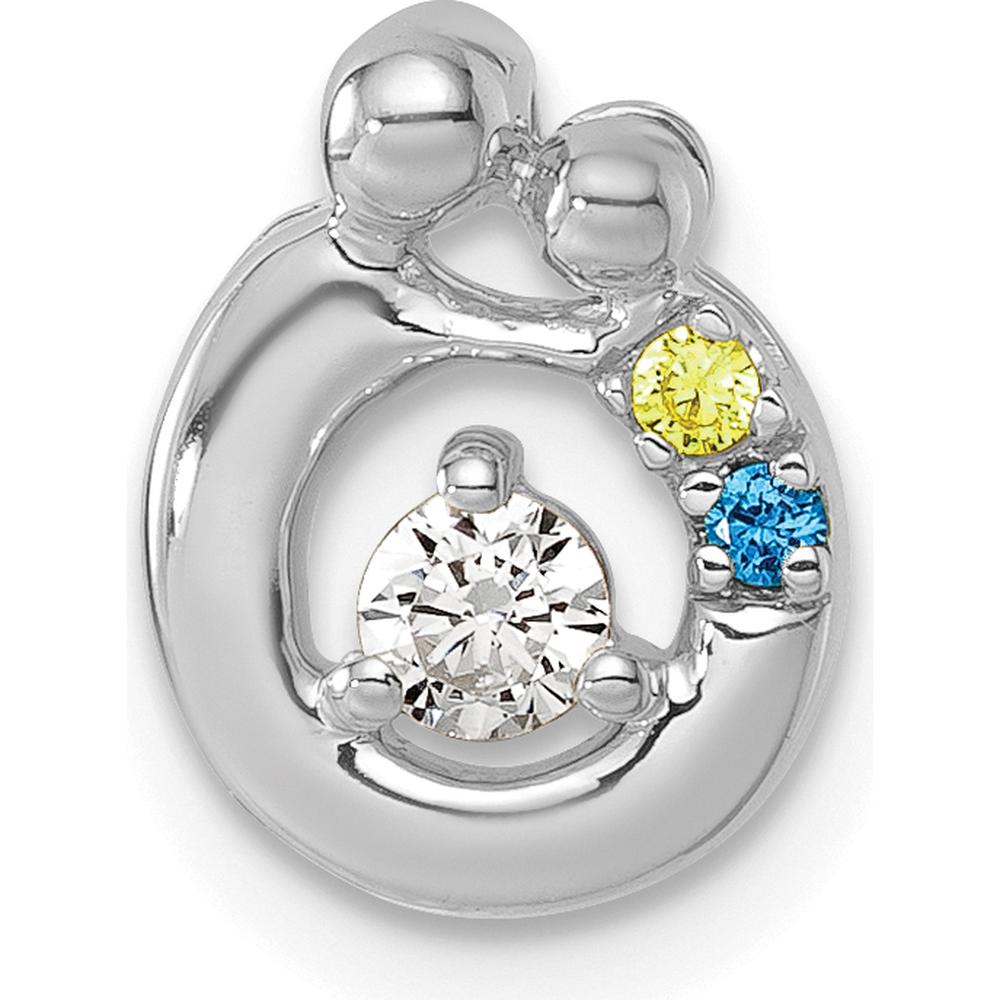 14K White Gold Mother and Child Birthstone Pendant with Diamond Accent - Semi-Mount Design by Oro Pregiato