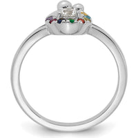 14K White Gold Mother and Child Motif Ring with Prong-Set Diamond Center and 8 Round Birthstones by 0