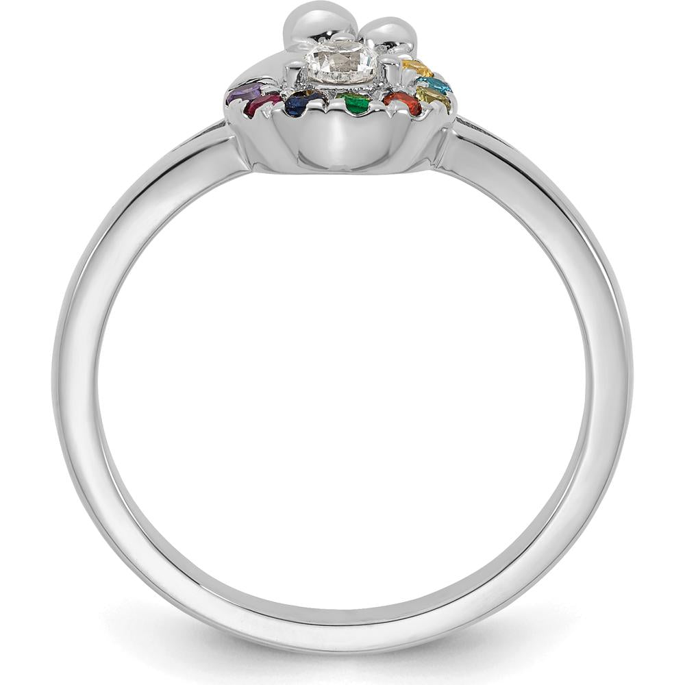 14K White Gold Mother and Child Motif Ring with Prong-Set Diamond Center and 8 Round Birthstones by 0
