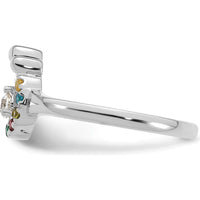14K White Gold Mother and Child Motif Ring with Prong-Set Diamond Center and 8 Round Birthstones by 0