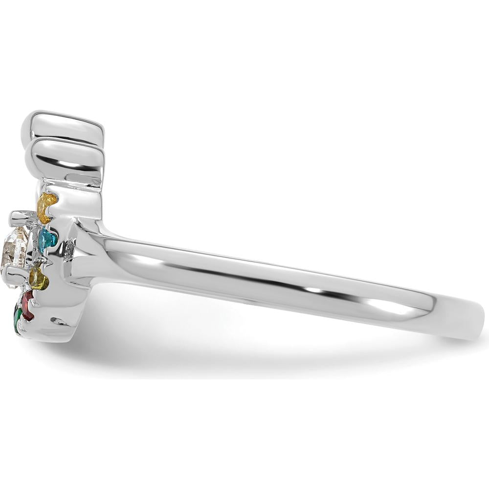 14K White Gold Mother and Child Motif Ring with Prong-Set Diamond Center and 8 Round Birthstones by 0