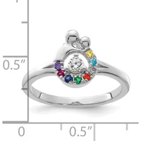 14K White Gold Mother and Child Motif Ring with Prong-Set Diamond Center and 8 Round Birthstones by 0