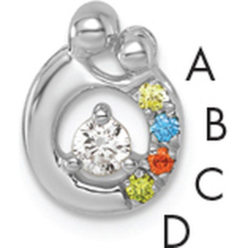 14K White Gold Mother and Child Pendant with Diamond and 4 Birthstones - Personalized Family Jewelry by Oro Pregiato