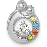 14K White Gold Mother and Child Pendant with Diamond and 4 Birthstones - Personalized Family Jewelry by Oro Pregiato