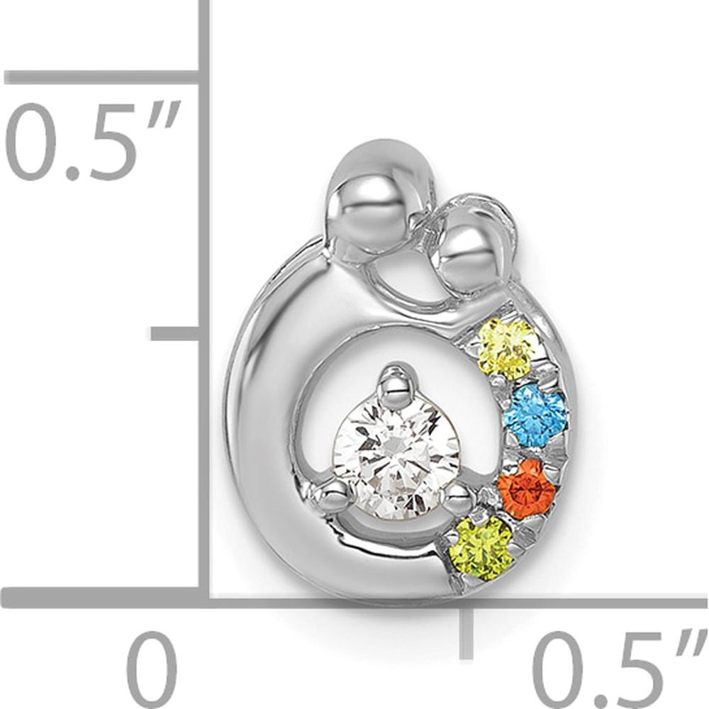 14K White Gold Mother and Child Pendant with Diamond and 4 Birthstones - Personalized Family Jewelry by Oro Pregiato