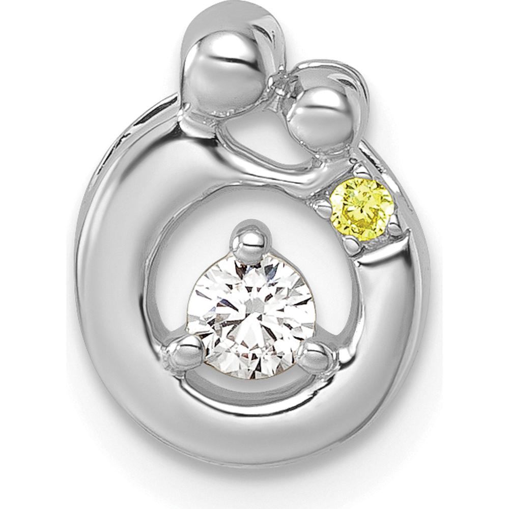 14K White Gold Mother and Child Pendant with Diamond and Birthstone - Customizable Semi-Mount Design by Oro Pregiato
