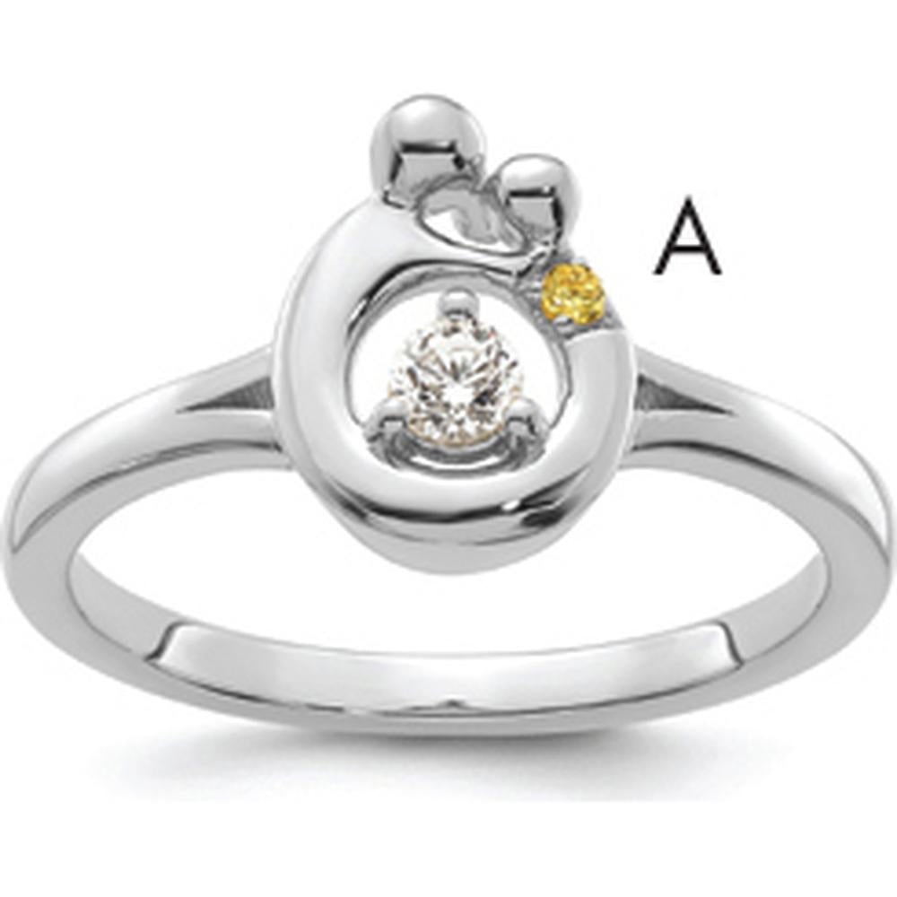 14K White Gold Mother & Child Ring with Bezel-Set Diamond and Personalized Birthstone Accent by 0