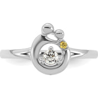 14K White Gold Mother & Child Ring with Bezel-Set Diamond and Personalized Birthstone Accent by 0