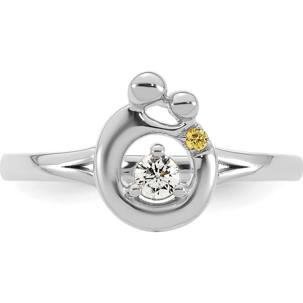 14K White Gold Mother & Child Ring with Bezel-Set Diamond and Personalized Birthstone Accent by 0