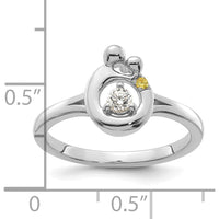 14K White Gold Mother & Child Ring with Bezel-Set Diamond and Personalized Birthstone Accent by 0