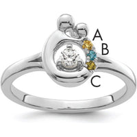 14K White Gold Mother and Child Ring with Bezel Set Round Diamond and Three Birthstones - Semi-Mount Customizable Design by 0