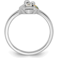 14K White Gold Mother and Child Ring with Bezel Set Round Diamond and Three Birthstones - Semi-Mount Customizable Design by 0