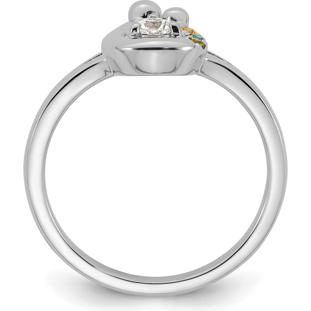 14K White Gold Mother and Child Ring with Bezel Set Round Diamond and Three Birthstones - Semi-Mount Customizable Design by 0