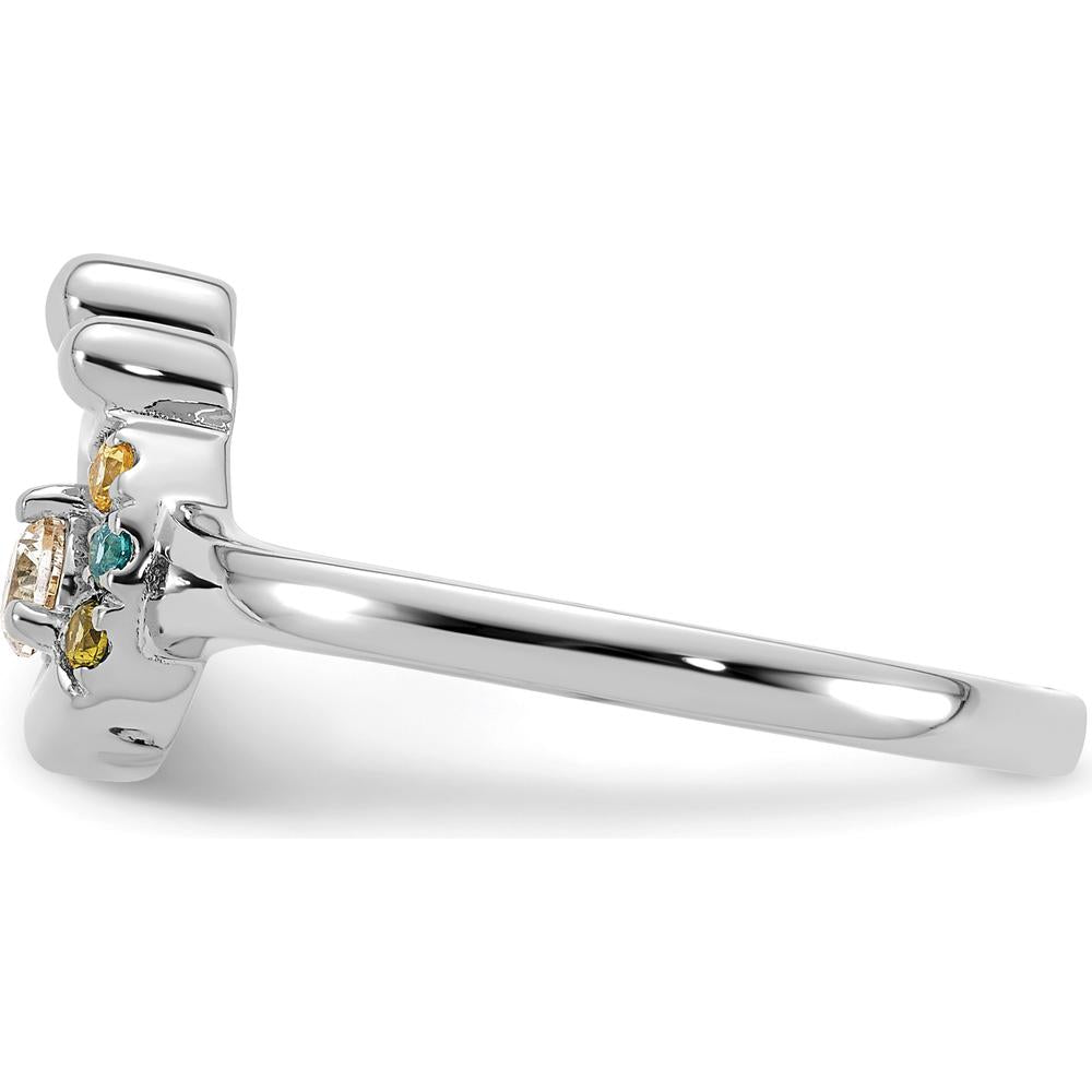 14K White Gold Mother and Child Ring with Bezel Set Round Diamond and Three Birthstones - Semi-Mount Customizable Design by 0