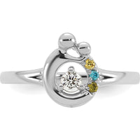 14K White Gold Mother and Child Ring with Bezel Set Round Diamond and Three Birthstones - Semi-Mount Customizable Design by 0