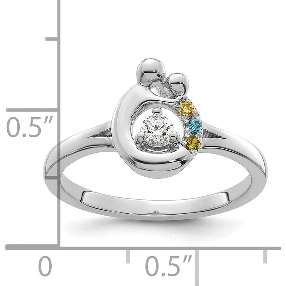 14K White Gold Mother and Child Ring with Bezel Set Round Diamond and Three Birthstones - Semi-Mount Customizable Design by 0