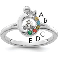 14K White Gold Mother and Child Ring with Round Diamond and 5 Custom Birthstones by 0