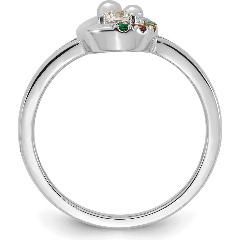 14K White Gold Mother and Child Ring with Round Diamond and 5 Custom Birthstones by 0