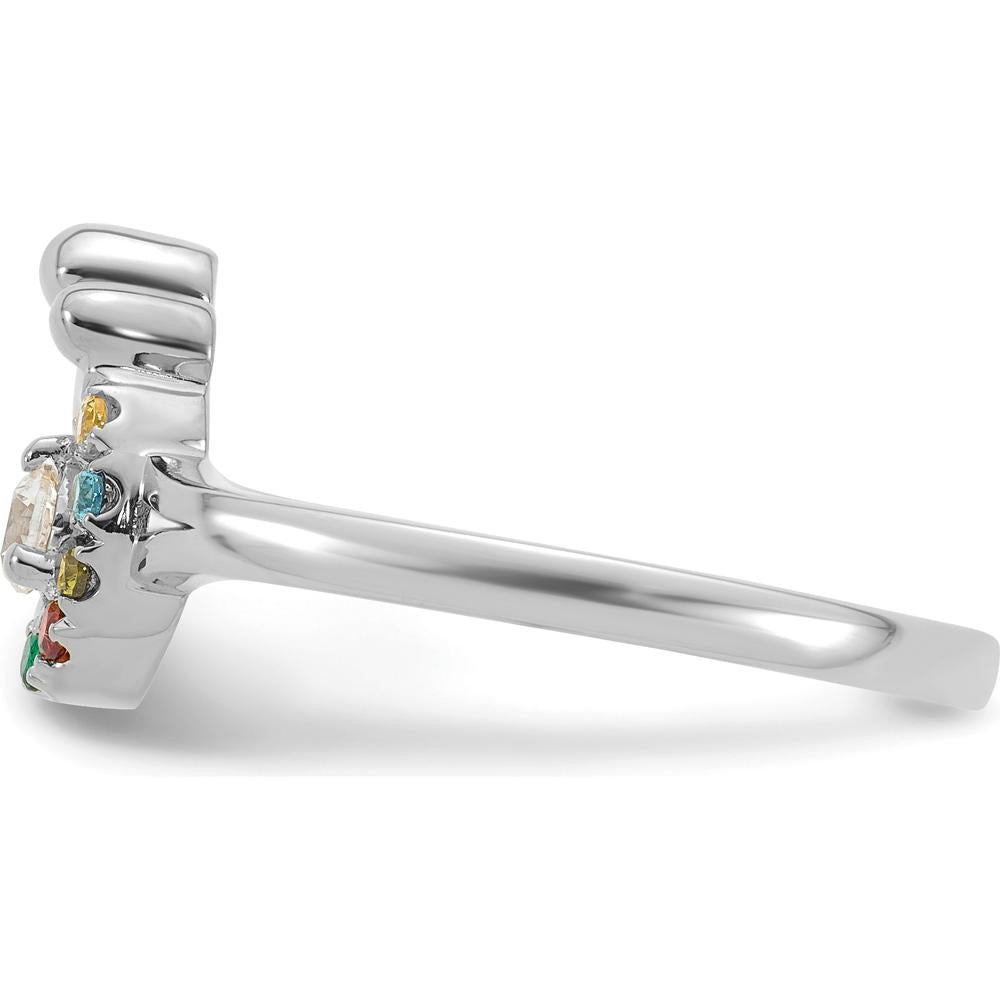 14K White Gold Mother and Child Ring with Round Diamond and 5 Custom Birthstones by 0