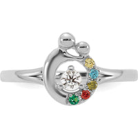 14K White Gold Mother and Child Ring with Round Diamond and 5 Custom Birthstones by 0