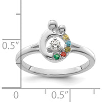 14K White Gold Mother and Child Ring with Round Diamond and 5 Custom Birthstones by 0