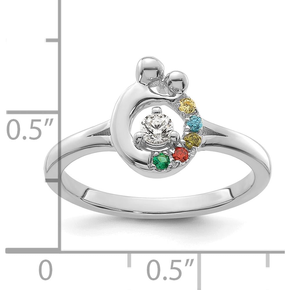 14K White Gold Mother and Child Ring with Round Diamond and 5 Custom Birthstones by 0