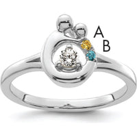 14K White Gold Mother/Child Ring with Round Diamond and Two Birthstones - Personalized Gem Accents by 0