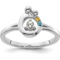 14K White Gold Mother/Child Ring with Round Diamond and Two Birthstones - Personalized Gem Accents by 0