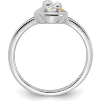 14K White Gold Mother/Child Ring with Round Diamond and Two Birthstones - Personalized Gem Accents by 0