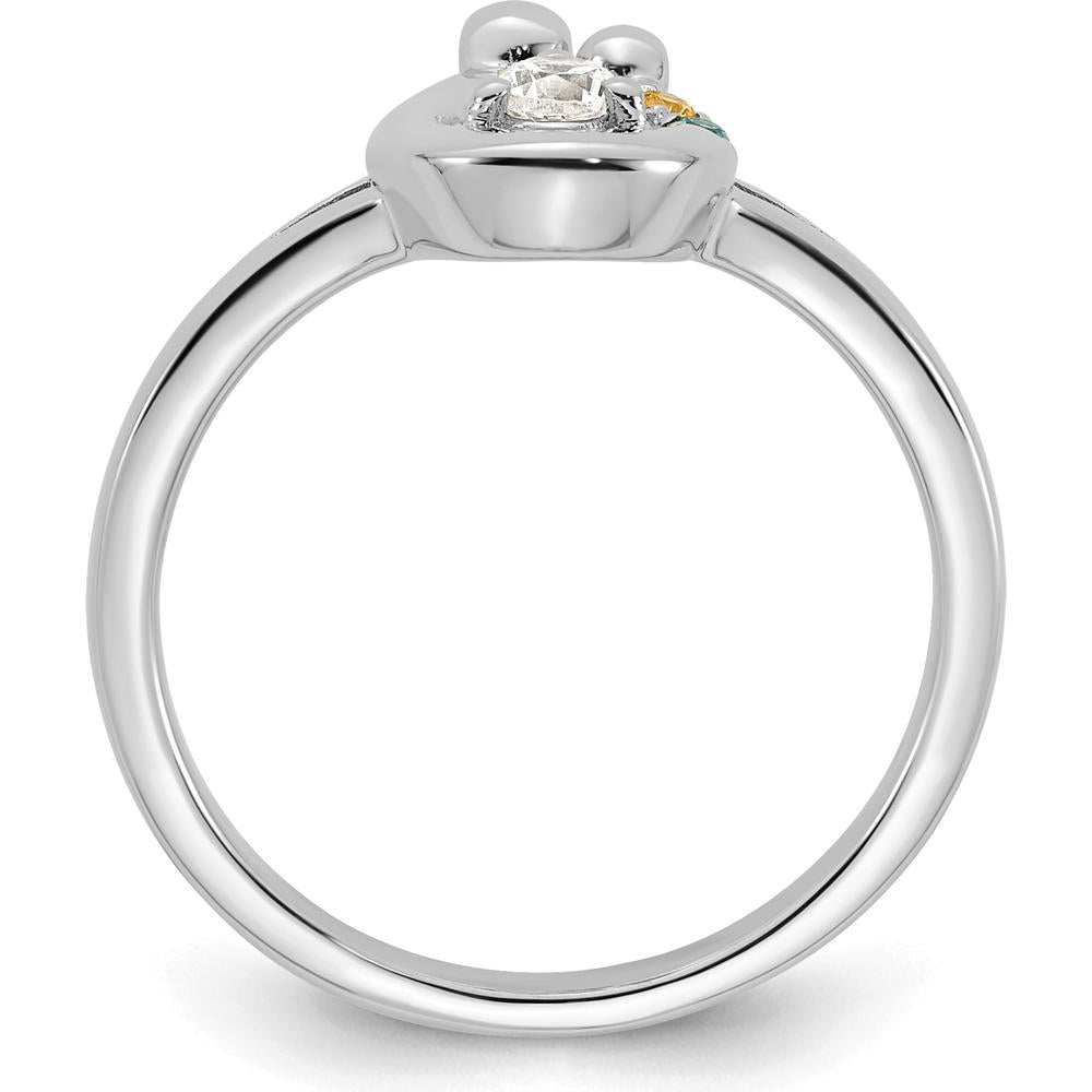 14K White Gold Mother/Child Ring with Round Diamond and Two Birthstones - Personalized Gem Accents by 0