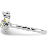 14K White Gold Mother/Child Ring with Round Diamond and Two Birthstones - Personalized Gem Accents by 0
