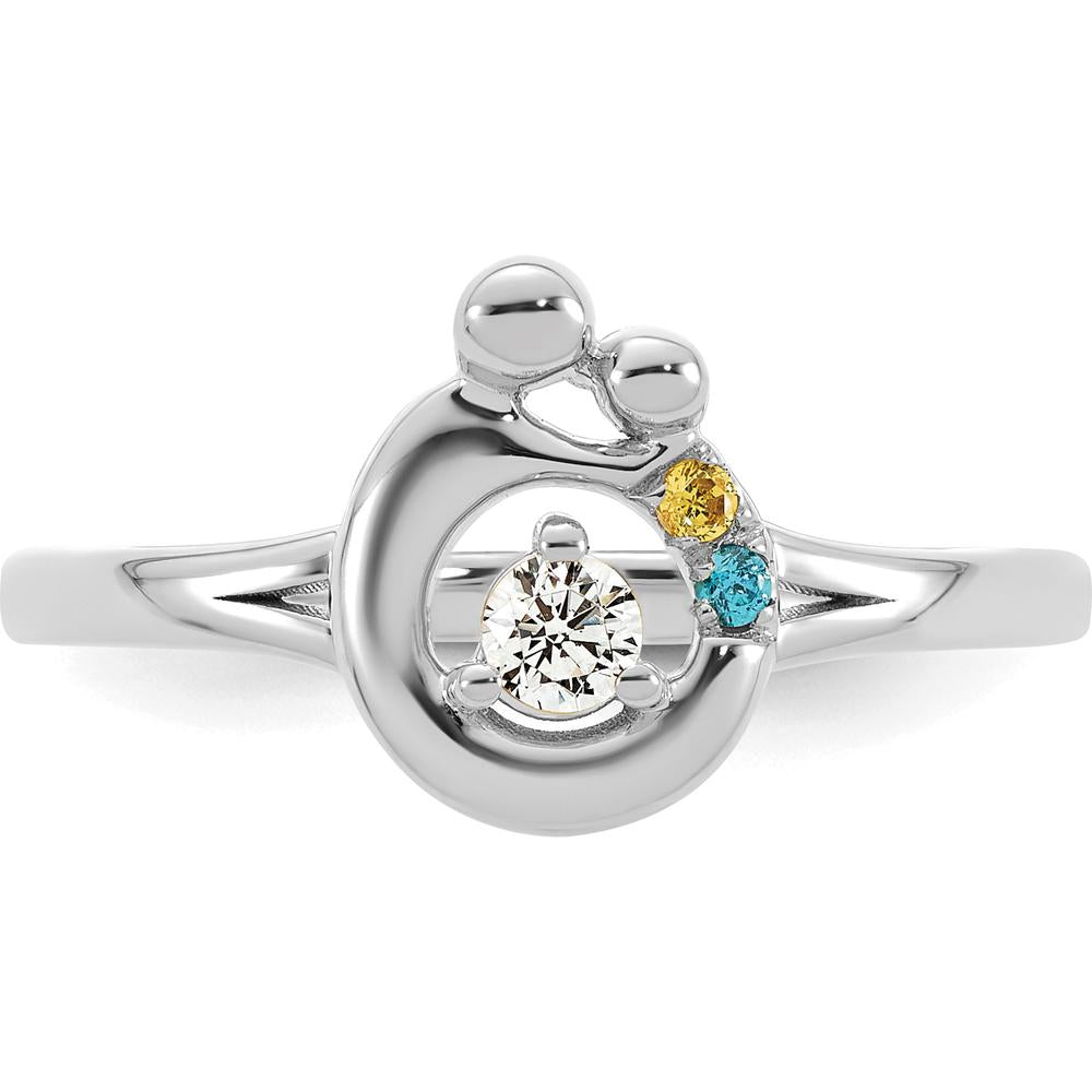 14K White Gold Mother/Child Ring with Round Diamond and Two Birthstones - Personalized Gem Accents by 0