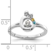 14K White Gold Mother/Child Ring with Round Diamond and Two Birthstones - Personalized Gem Accents by 0