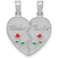 14K White Gold Mother-Daughter 2-Piece Break-Apart Pendant with Enamel Roses by Oro Pregiato