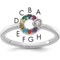 14K White Gold Mother's Birthstone Circle Ring with Diamond Heart Semi-Mount by 0
