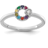 14K White Gold Mother's Birthstone Circle Ring with Diamond Heart Semi-Mount by 0