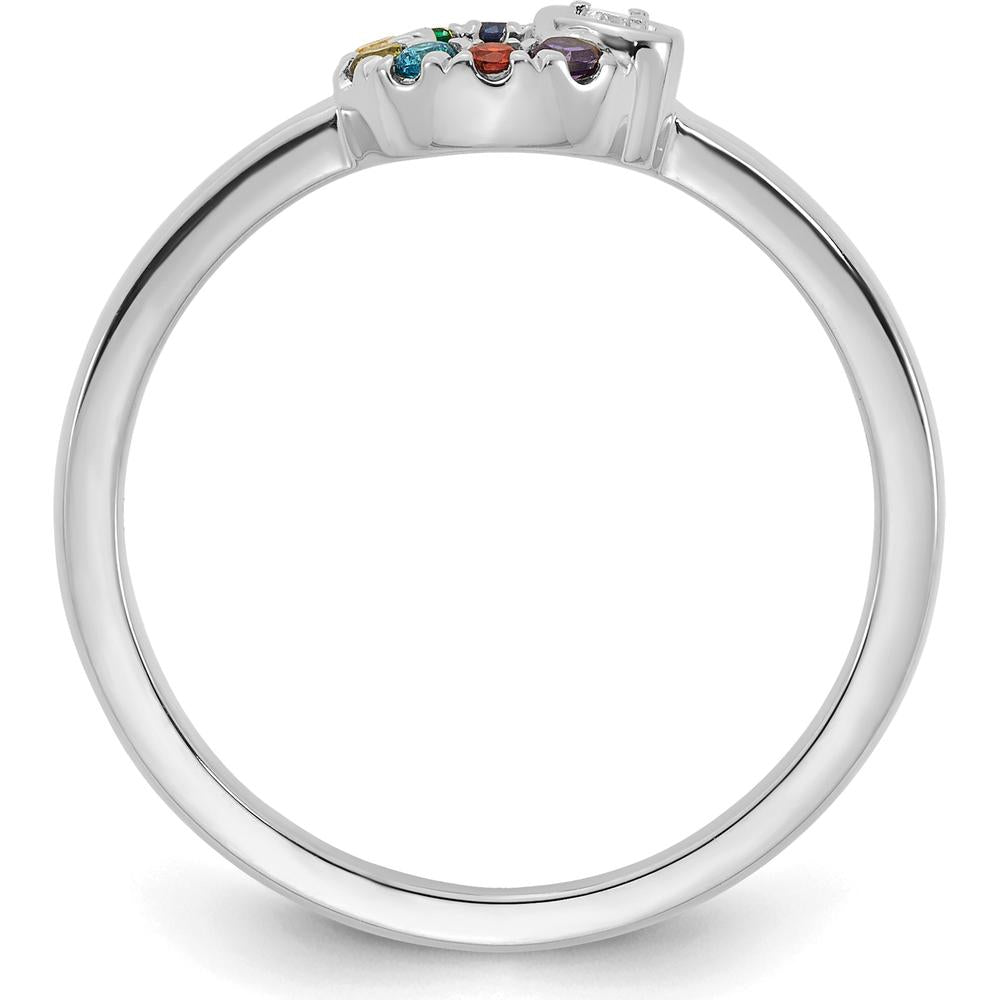 14K White Gold Mother's Birthstone Circle Ring with Diamond Heart Semi-Mount by 0