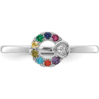 14K White Gold Mother's Birthstone Circle Ring with Diamond Heart Semi-Mount by 0