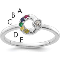14K White Gold Mother's Circle Ring with Bezel-Set Diamond Heart Accent and Five Custom Round Birthstones by 0