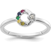 14K White Gold Mother's Circle Ring with Bezel-Set Diamond Heart Accent and Five Custom Round Birthstones by 0