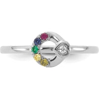 14K White Gold Mother's Circle Ring with Bezel-Set Diamond Heart Accent and Five Custom Round Birthstones by 0