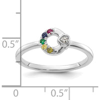 14K White Gold Mother's Circle Ring with Bezel-Set Diamond Heart Accent and Five Custom Round Birthstones by 0