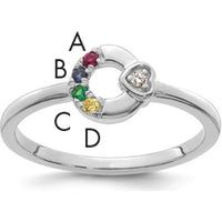 14K White Gold Mother's Circle Ring with Diamond-Set Heart and Four Custom Birthstones by 0