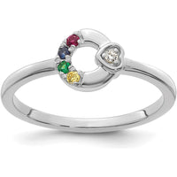 14K White Gold Mother's Circle Ring with Diamond-Set Heart and Four Custom Birthstones by 0