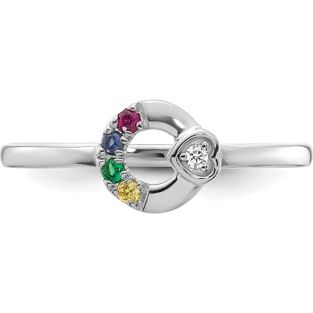 14K White Gold Mother's Circle Ring with Diamond-Set Heart and Four Custom Birthstones by 0